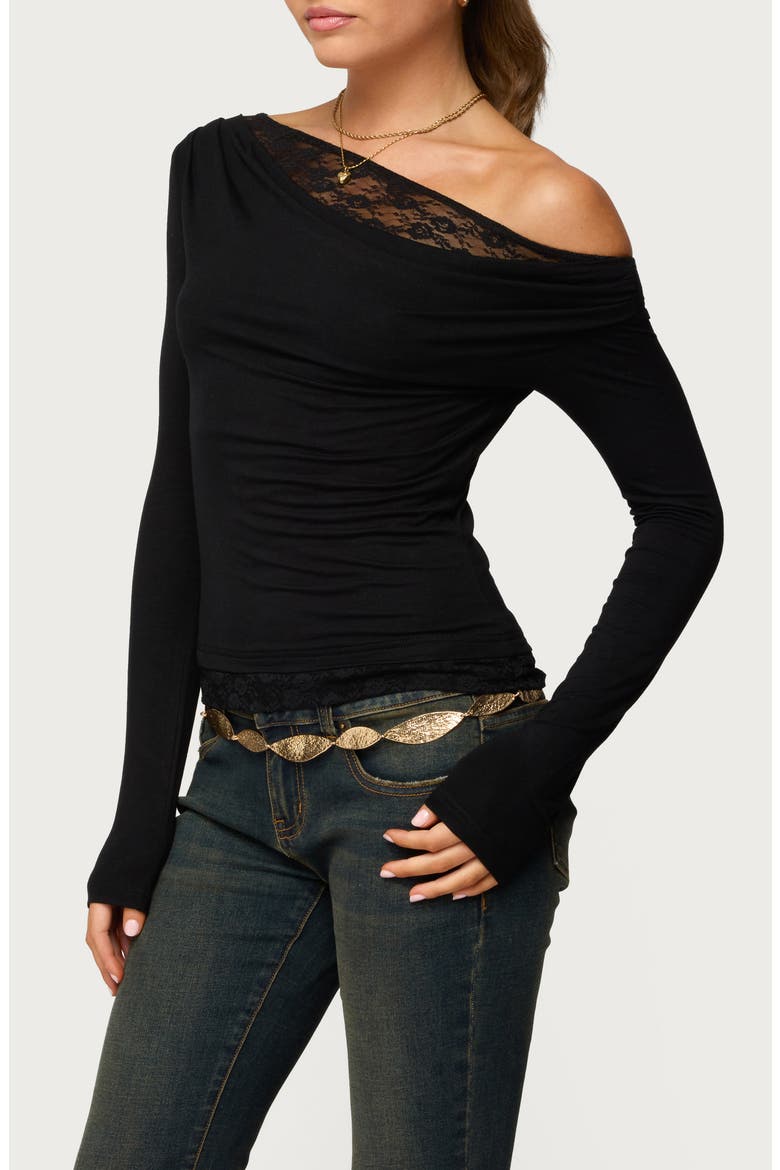 Layered Lacey Off the Shoulder Top, Alternate, color, BLACK