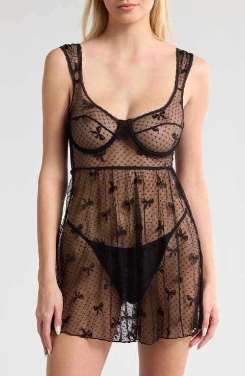 Dotted Mesh Underwire Babydoll Chemise (Regular & Plus)