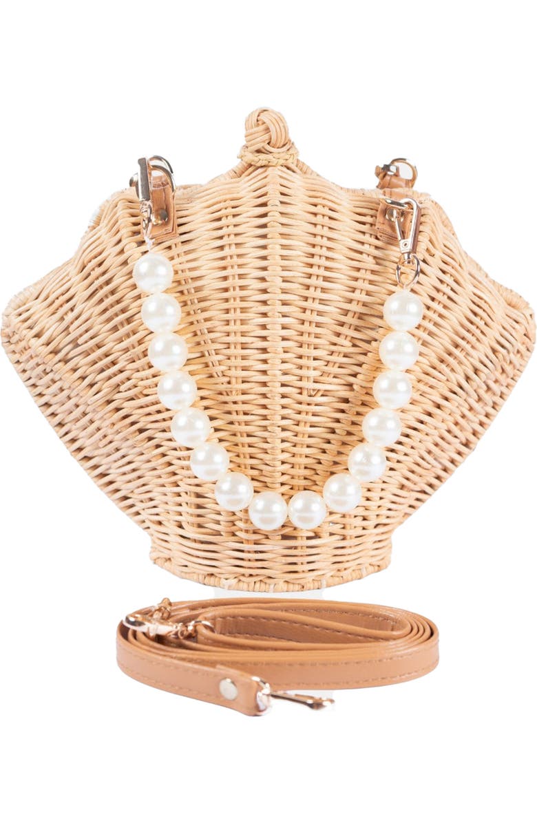 Jelavu Rattan Shell Faux Pearl Top Handle Bag, Alternate, color, Light Natural