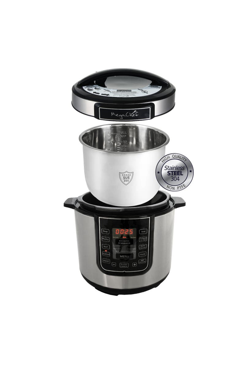 Megachef 6 Quart Digital Pressure Cooker with 14 Pre-set Multi Function Features, Alternate, color, Grey