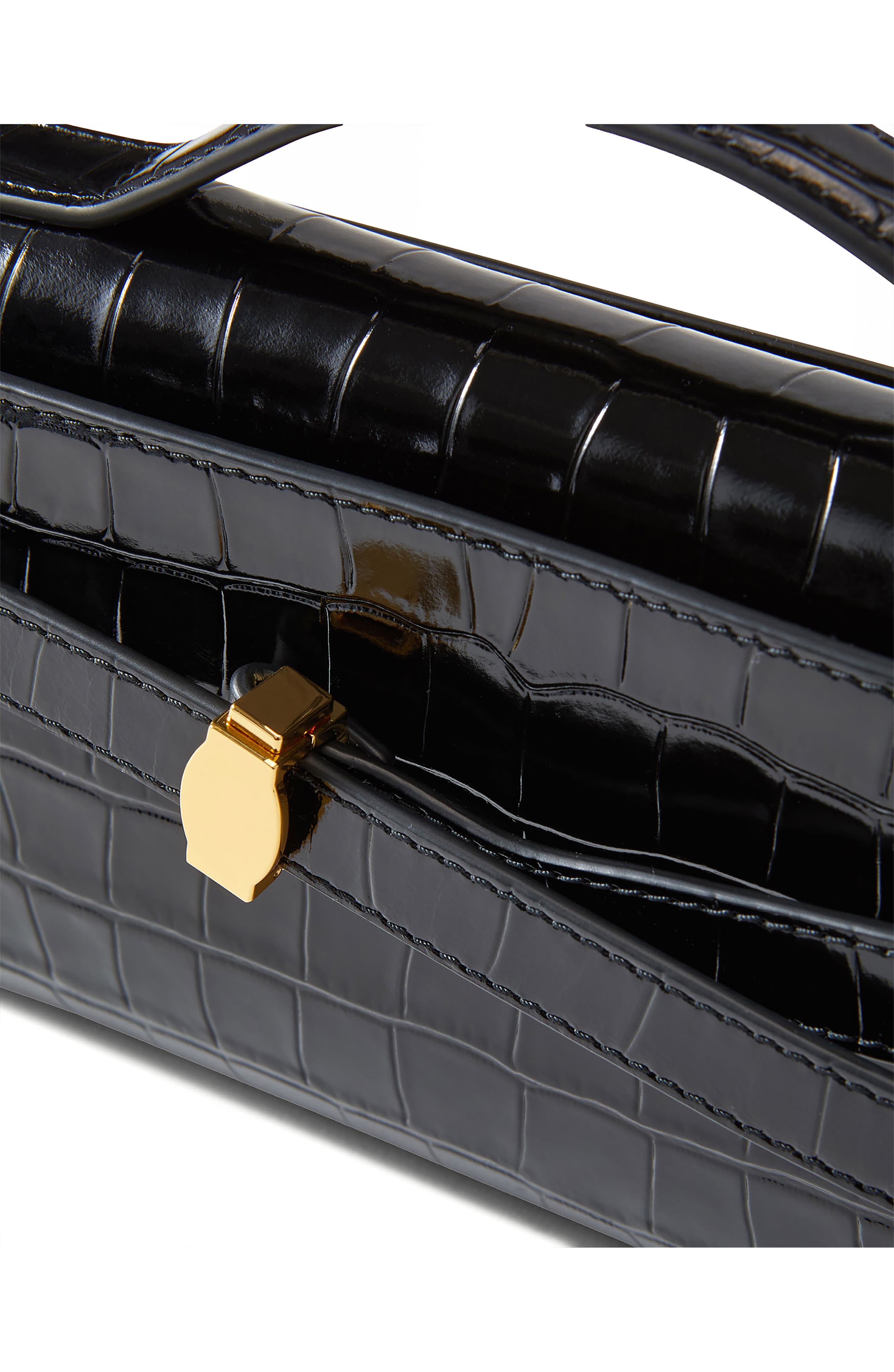 Veronica Beard Dash Croc Embossed Leather Shoulder Bag, Alternate, color, Black