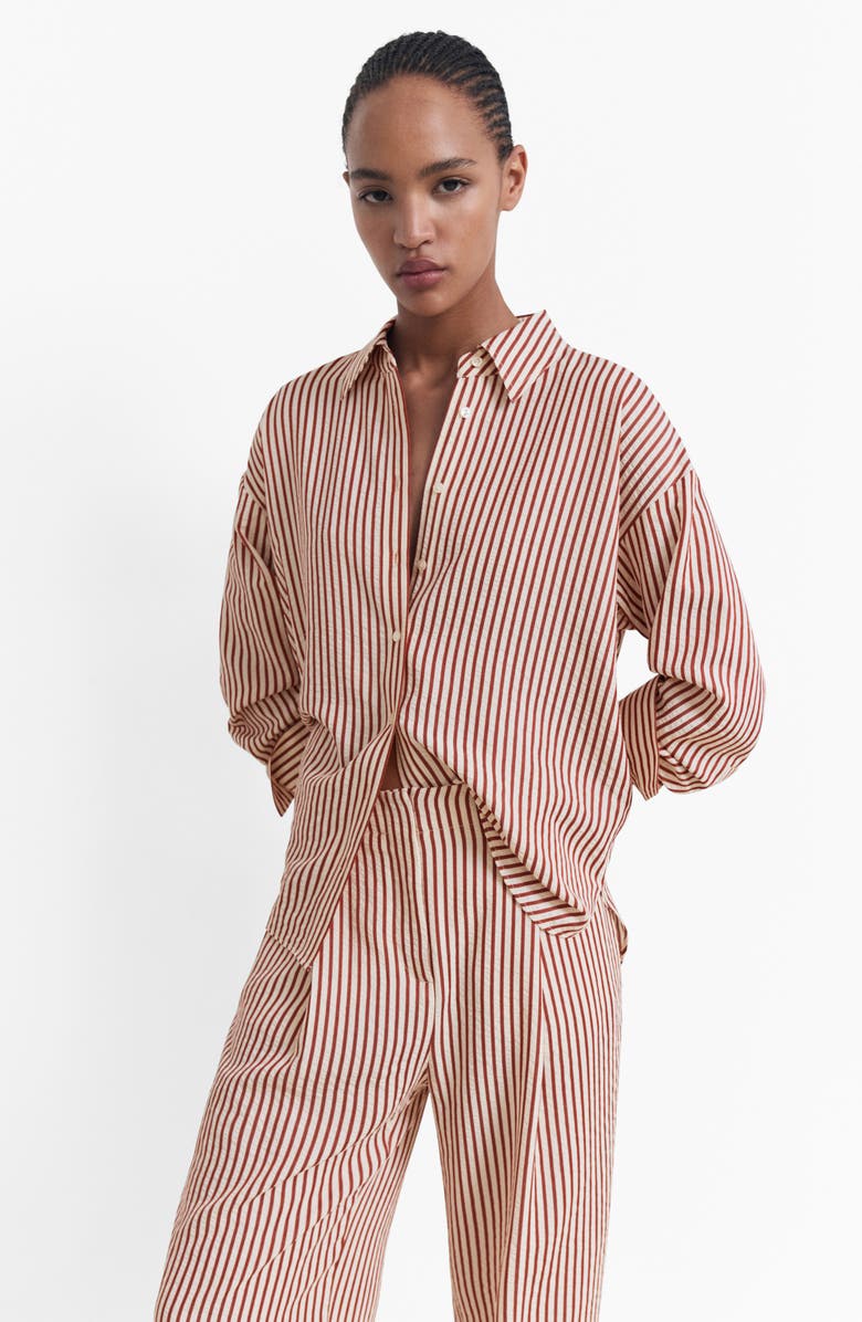 MANGO Pleated Stripe Straight Leg Pants, Alternate, color, Burnt Orange