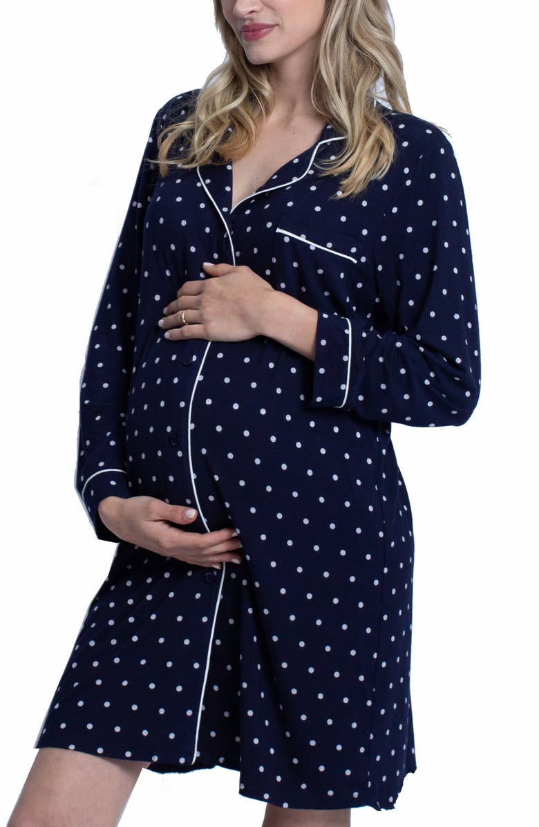 Angel Maternity Polka Dot Maternity/Nursing Nightshirt & Baby Wrap Set, Alternate, color, 