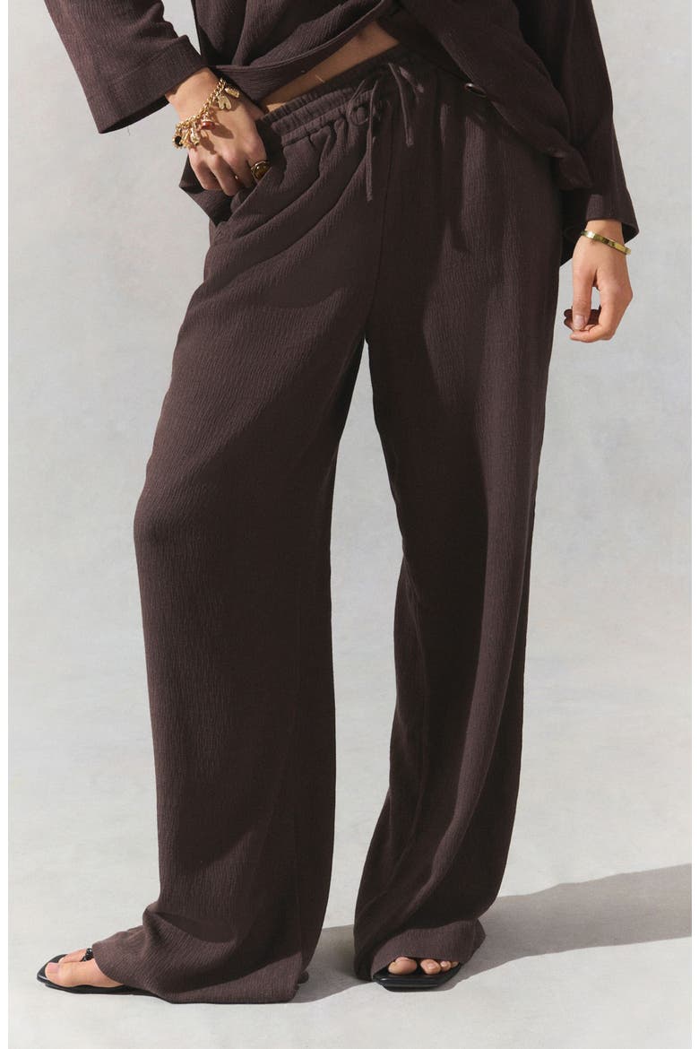 Crinkle Textured Wide Leg Pants, Main, color, BROWN