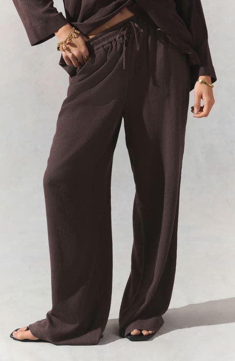 Crinkle Textured Wide Leg Pants