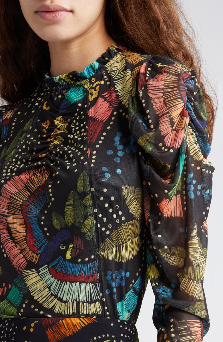 FARM Rio Colorful Birds Long Sleeve Mesh Shirt, Alternate, color, 