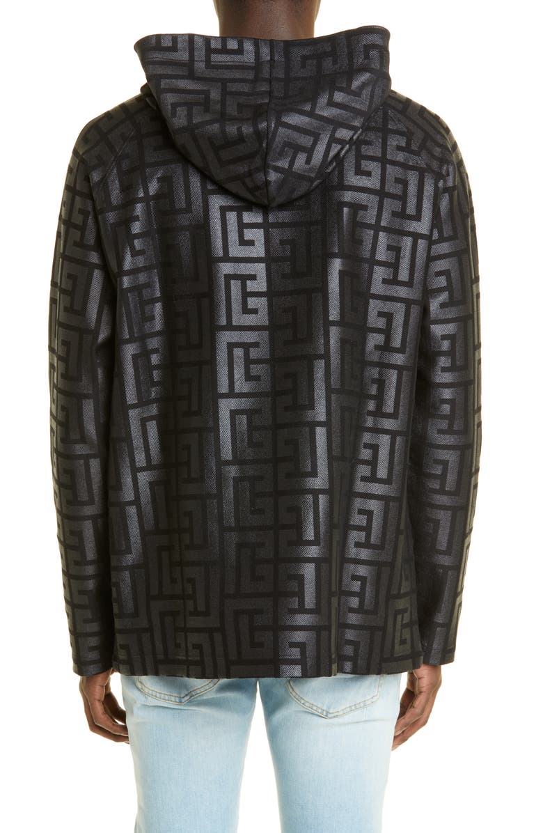 Balmain Men's Embossed Monogram Pullover Hoodie, Alternate, color, Noir Orange