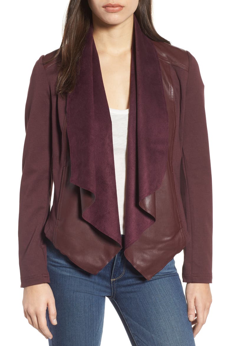 Drape Ponte Jacket, Main, color, BORDEAUX