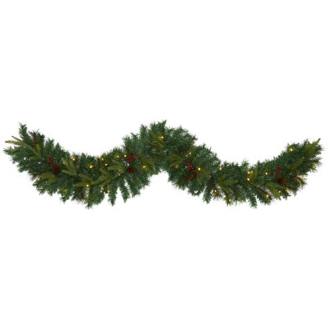6-ft Mixed Pine Artificial Christmas Garland with 35 Clear LED Lights, Berries and Pinecones