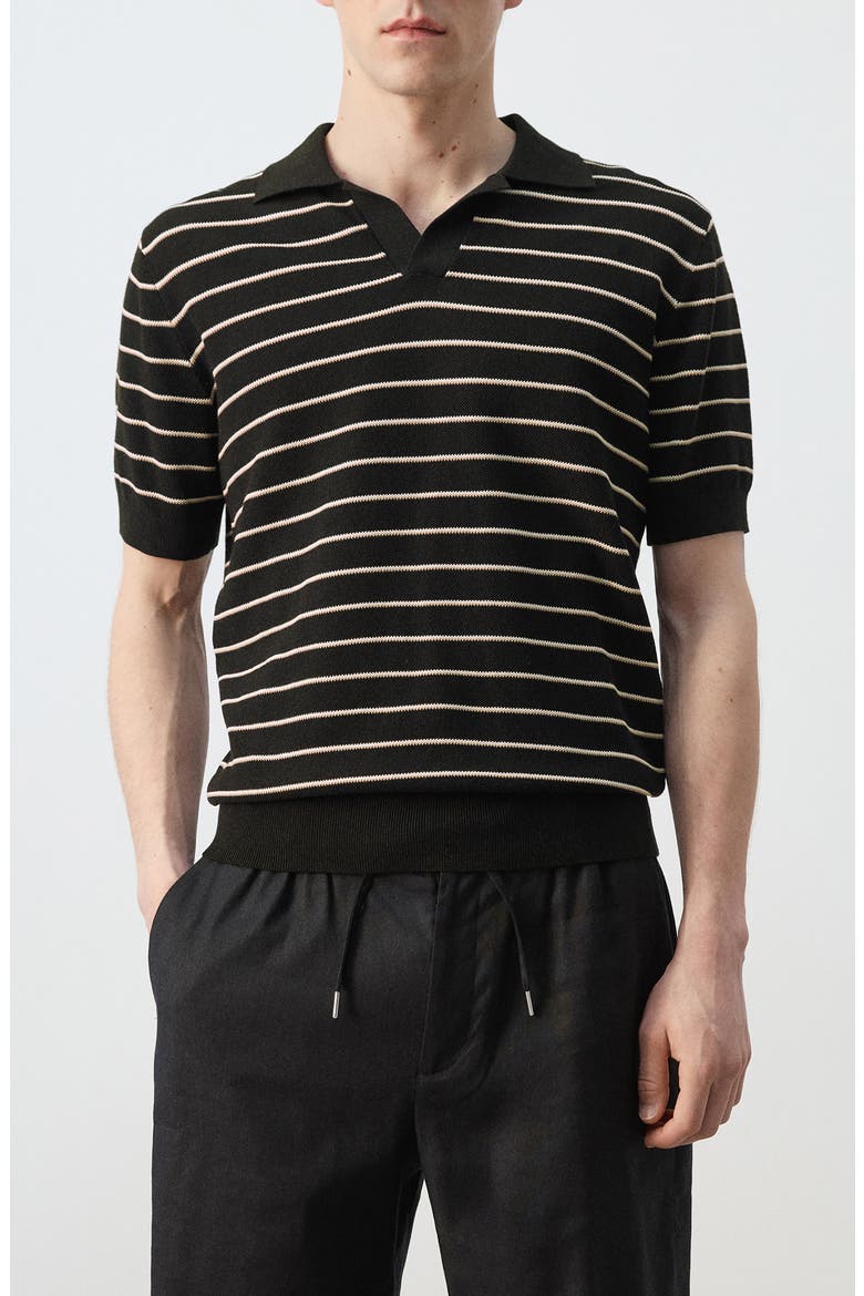 Stripe Knit Polo, Main, color, BLACK