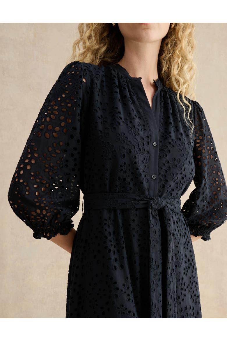Cianna Tiered Broderie Midi Dress, Alternate, color, Navy