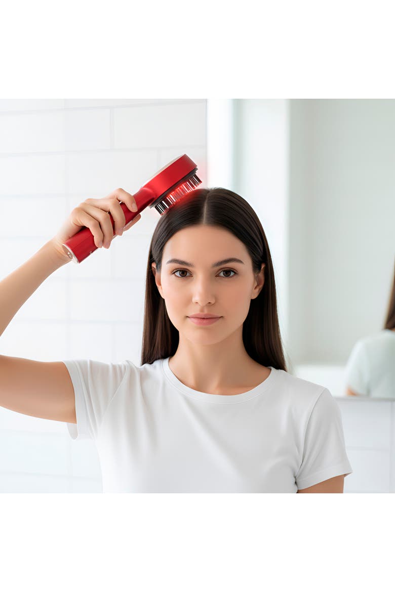 Red Light LED Scalp & Hair Therapy Brush & Advanced Facial Cleansing, Alternate, color, Red