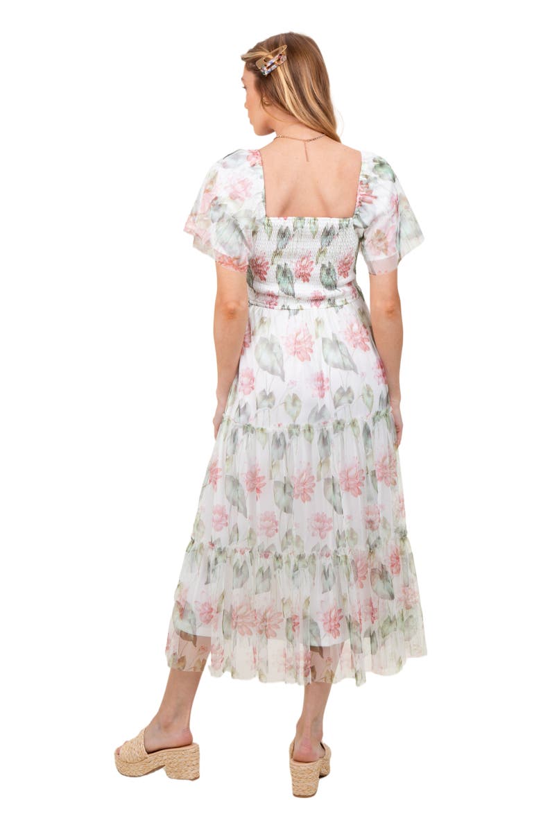 PinkBlush Floral Mesh Smocked Midi Dress, Alternate, color, Ivory