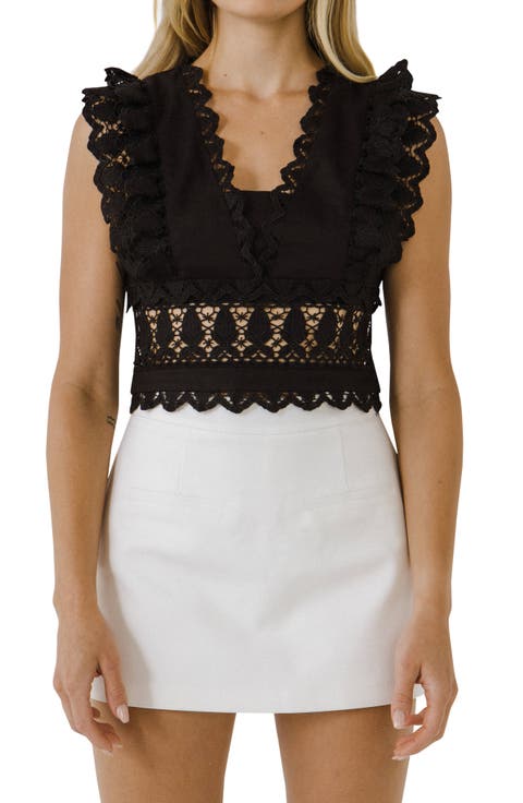 Plunge Neck Lace Top