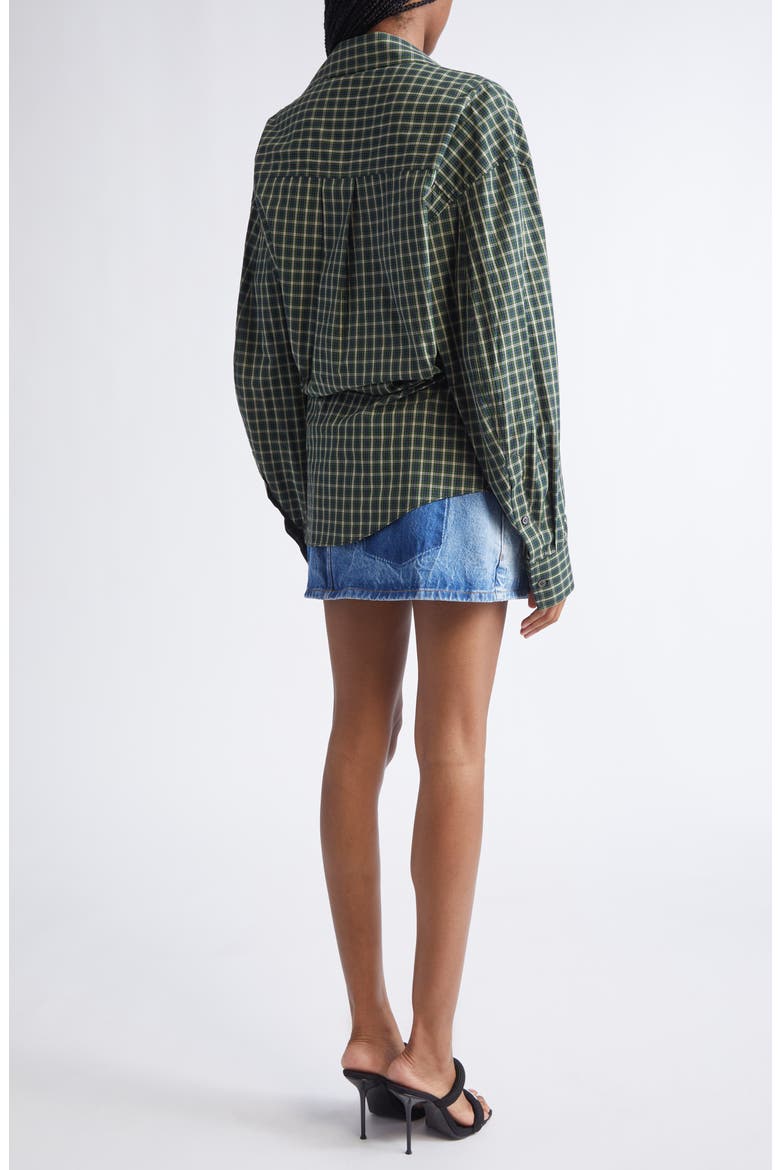 Long Sleeve Check & Denim Wrap Dress, Alternate, color, GREEN/ NAVY
