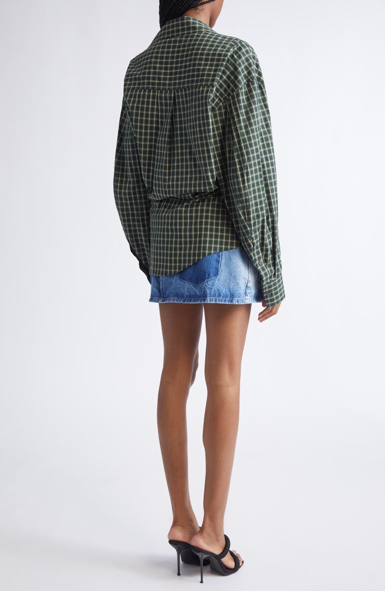 Alexander Wang Long Sleeve Check & Denim Wrap Dress, Alternate, color, Green/ Navy