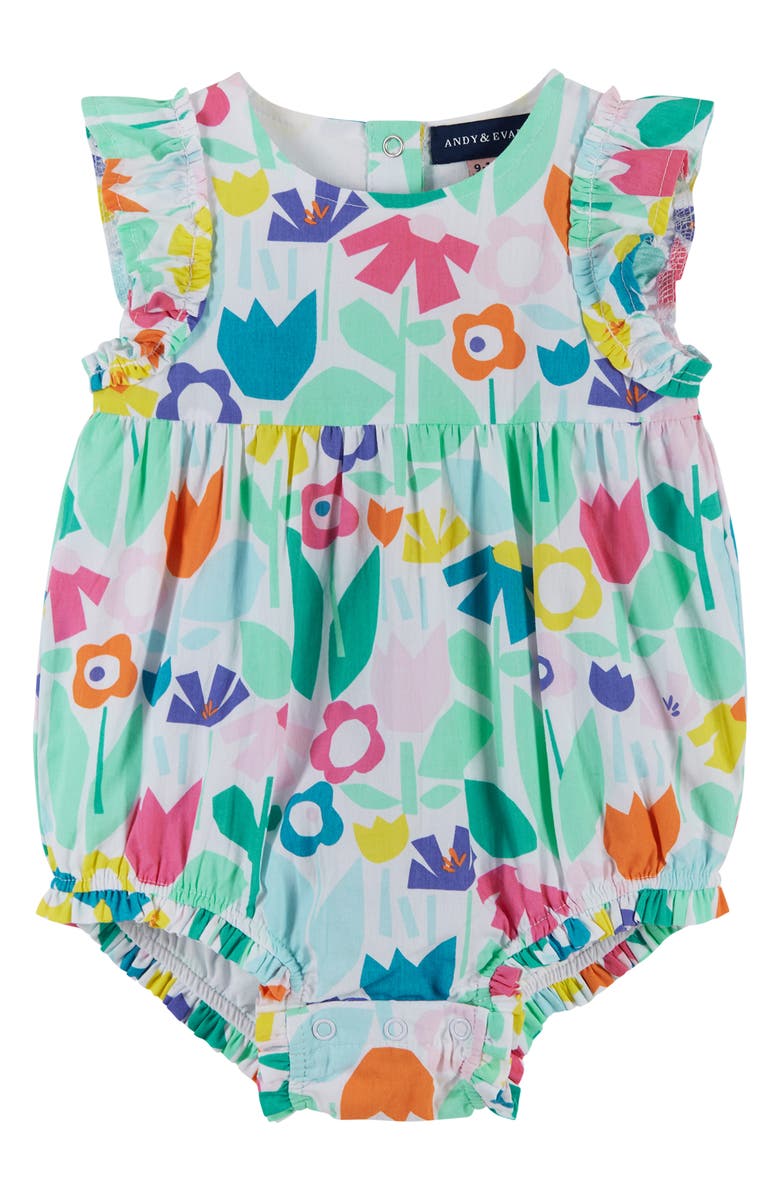 Andy & Evan Bubble Floral Cotton Romper & Headband Set, Alternate, color, 