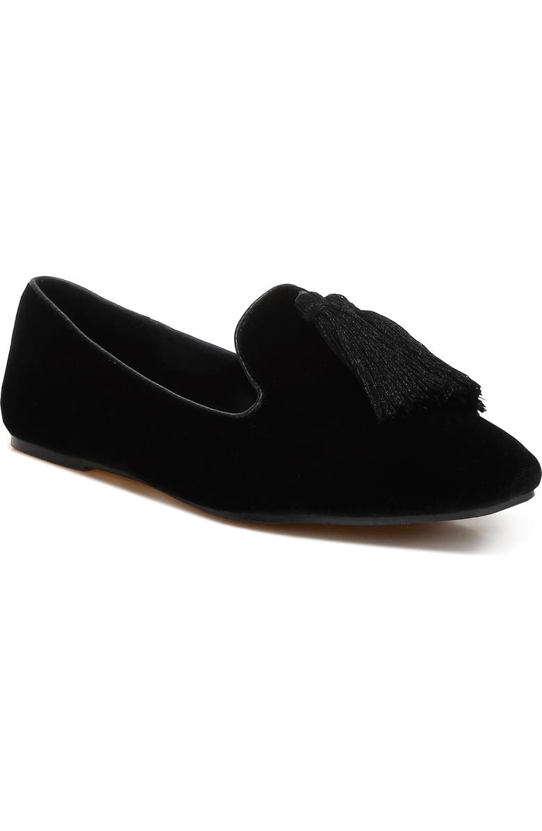 Rag & Co Tromso Tassel Detail Velvet Loafer, Main, color, Black