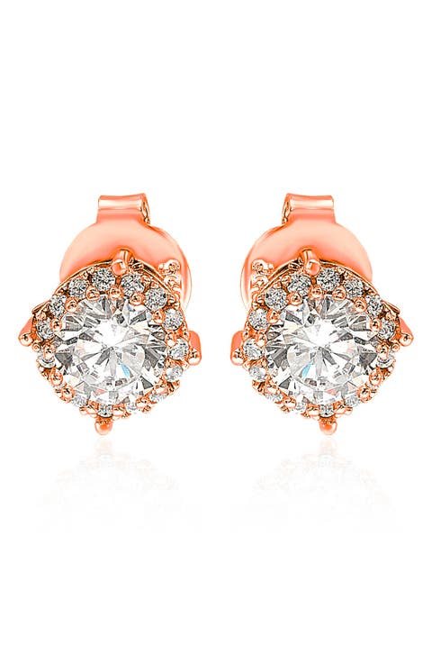 Rose Sterling Silver CZ Stud Earrings