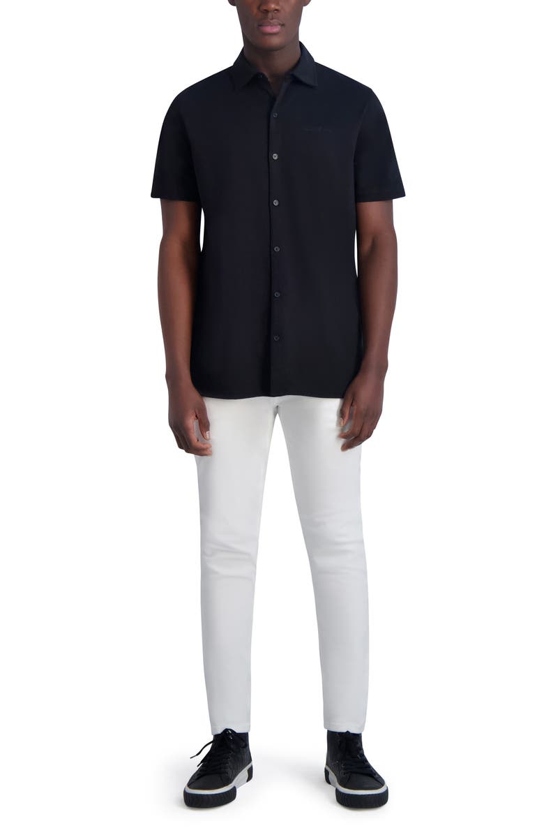 KARL LAGERFELD PARIS Short Sleeve Knit Button-Up Shirt, Alternate, color, Black
