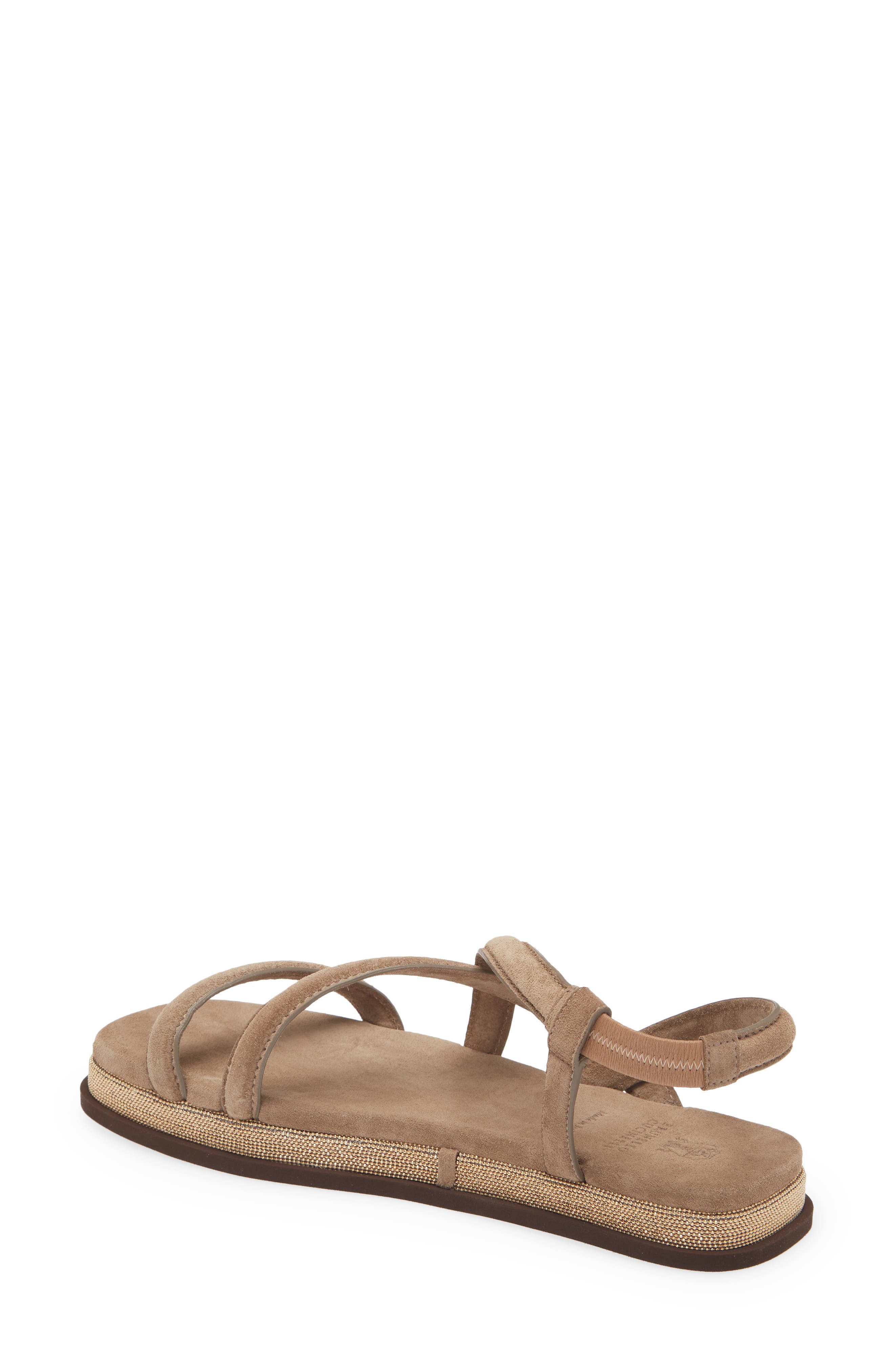 Brunello Cucinelli Suede & Monili Strappy Sandal, Alternate, color, 