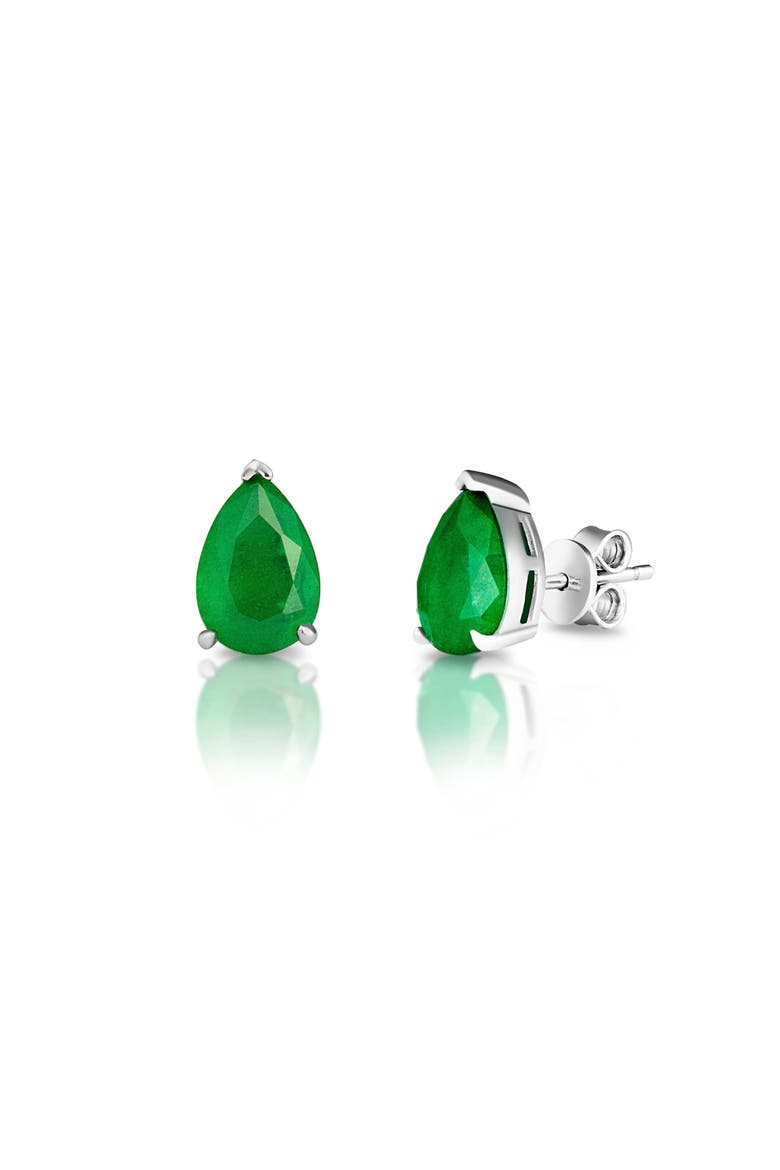 Pear Emerald Stud Earrings, Main, color, green
