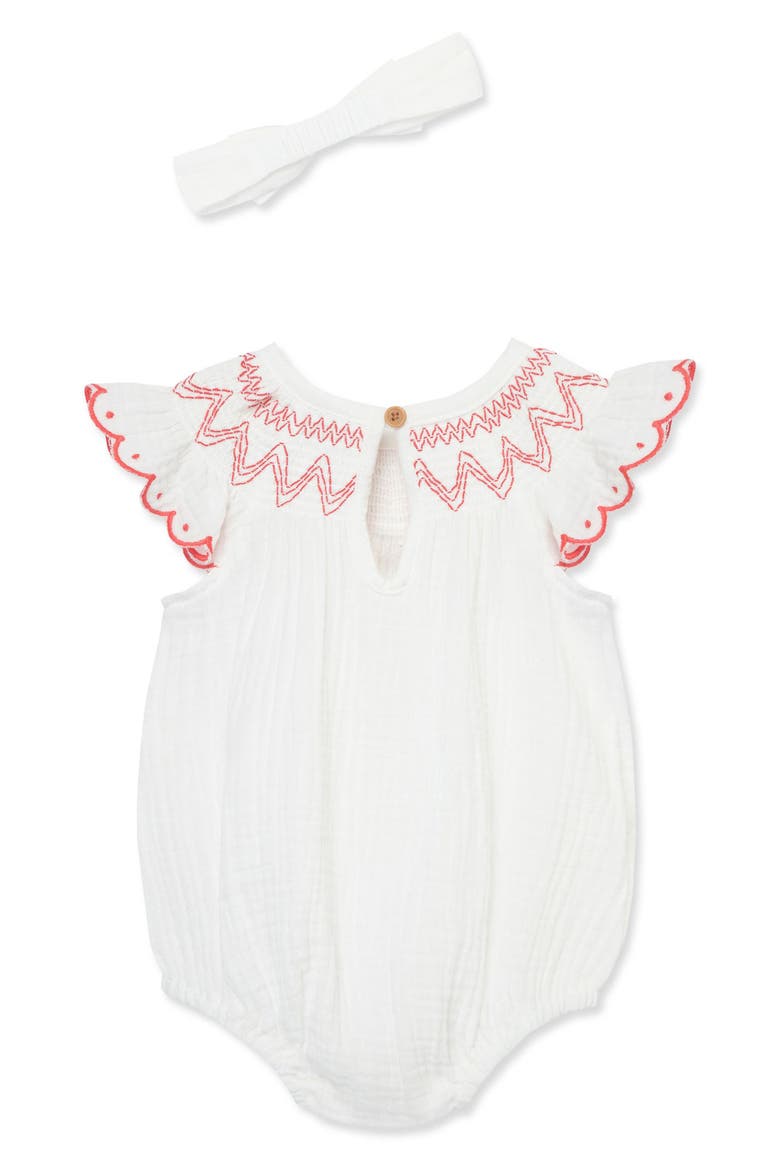 Smocked Bubble Bodysuit & Headband, Alternate, color, WHITE