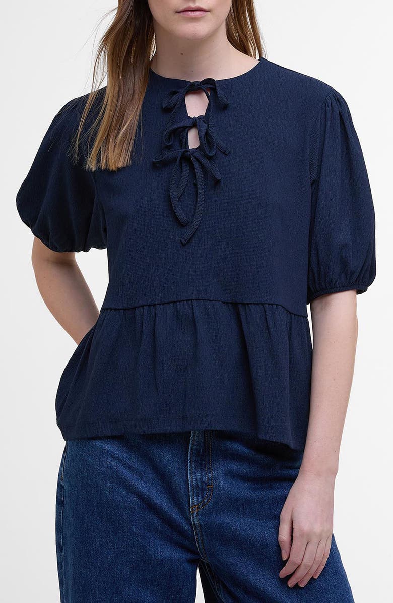 Barbour Louise Peplum Shirt, Main, color, Navy