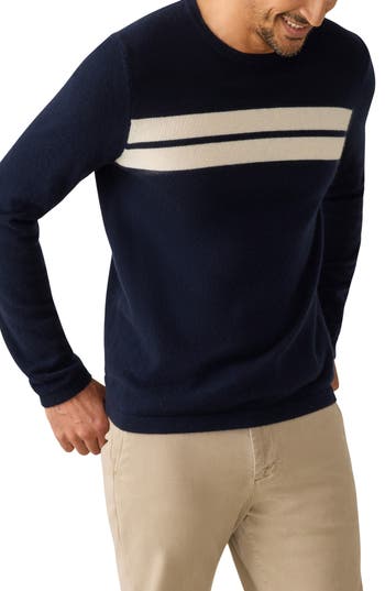 Faherty Cashmere Stripe Crewneck Sweater In Blue