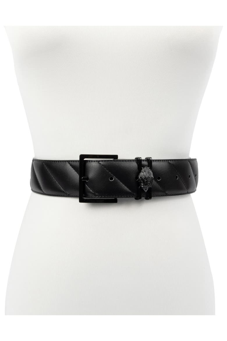 Quilted Leather Belt, Alternate, color, BLACK/ POWDER COAT BLACK