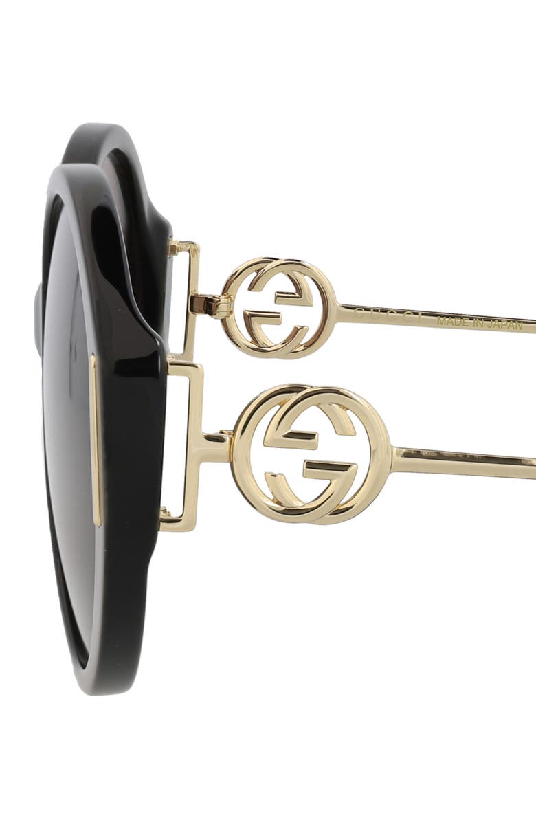 Gucci 57mm Novelty Round Sunglasses, Alternate, color, Black Gold Brown