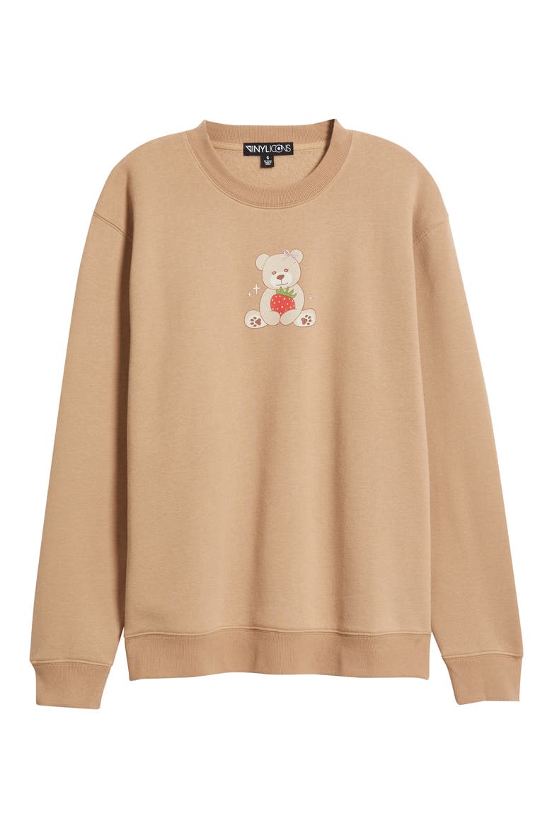Teddy Bear & Strawberry Crewneck Sweatshirt, Alternate, color, TAN