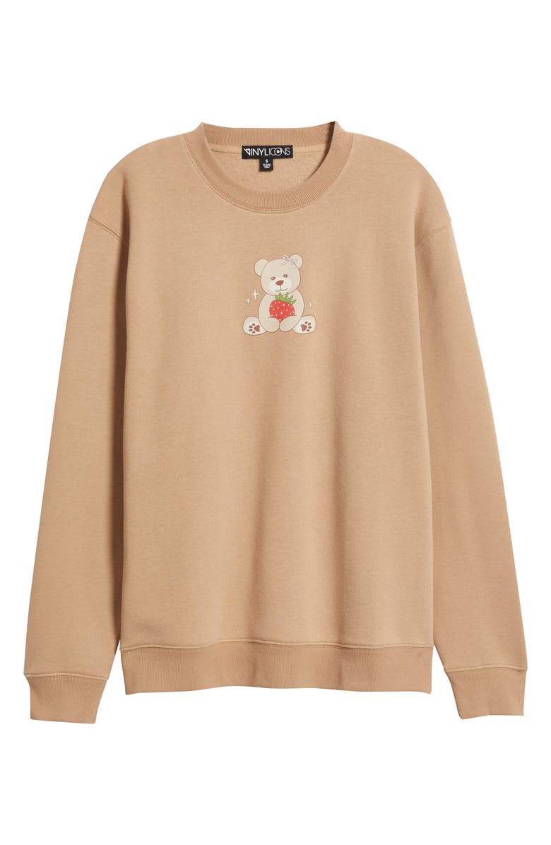 Vinyl Icons Teddy Bear & Strawberry Crewneck Sweatshirt, Alternate, color, Tan