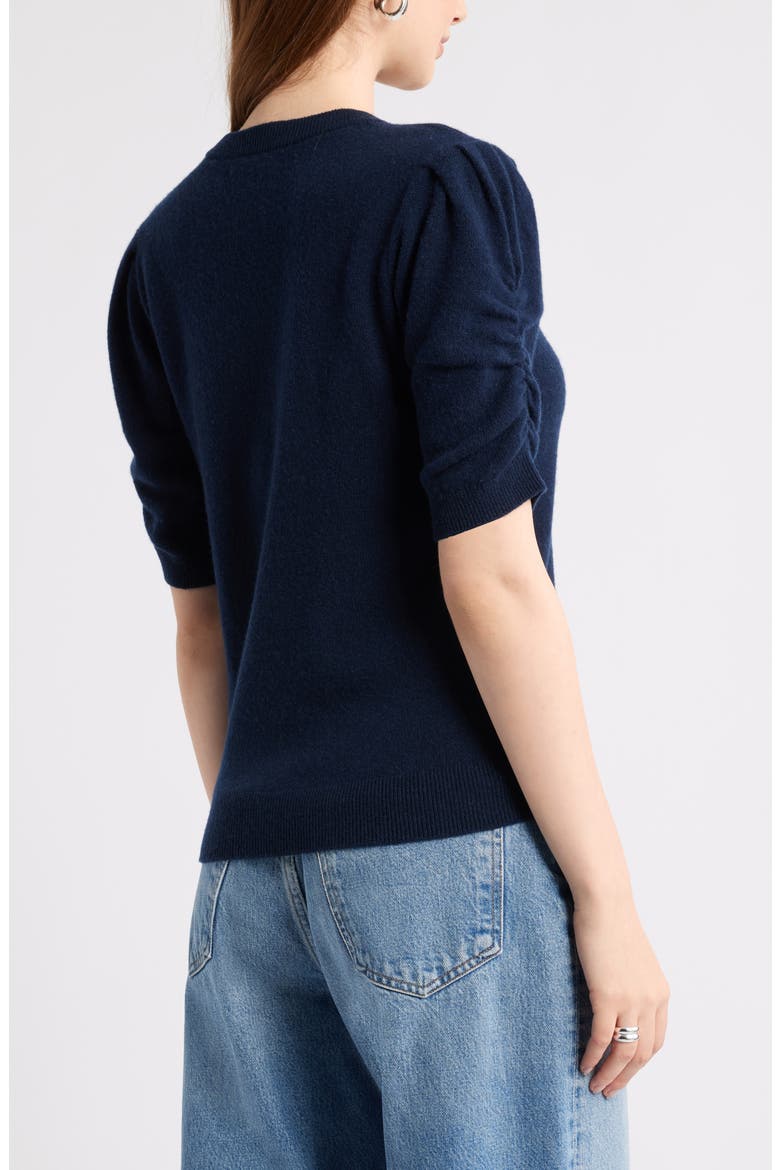 Ruched Short Sleeve Cashmere Sweater, Alternate, color, NAVY NIGHT