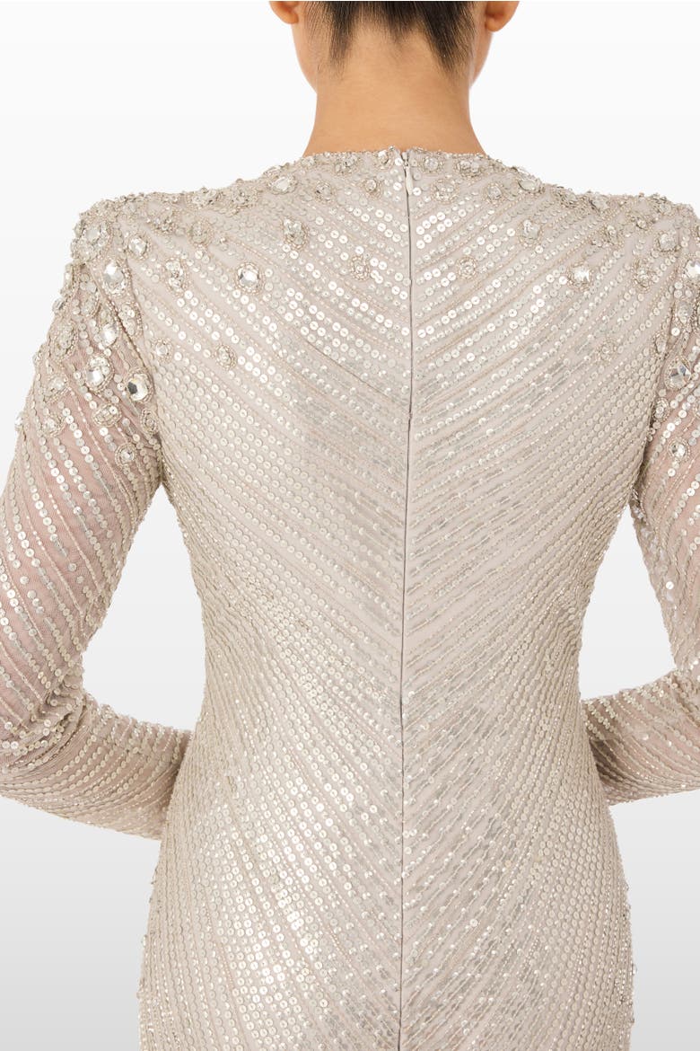 Eve Sequin-Embellished V-neck Dress, Alternate, color, Platinum