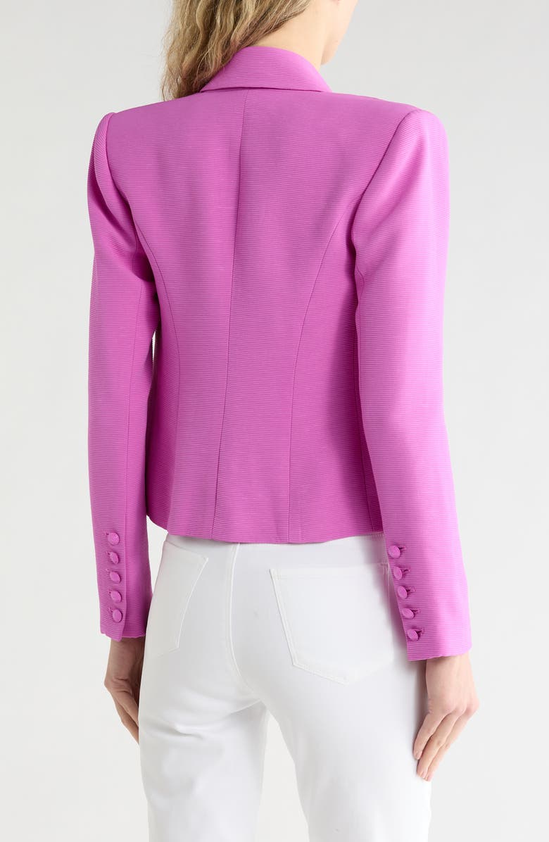 L'AGENCE Brooke Texture Double Breasted Crop Blazer, Alternate, color, Bright Purple/Jungle Toile