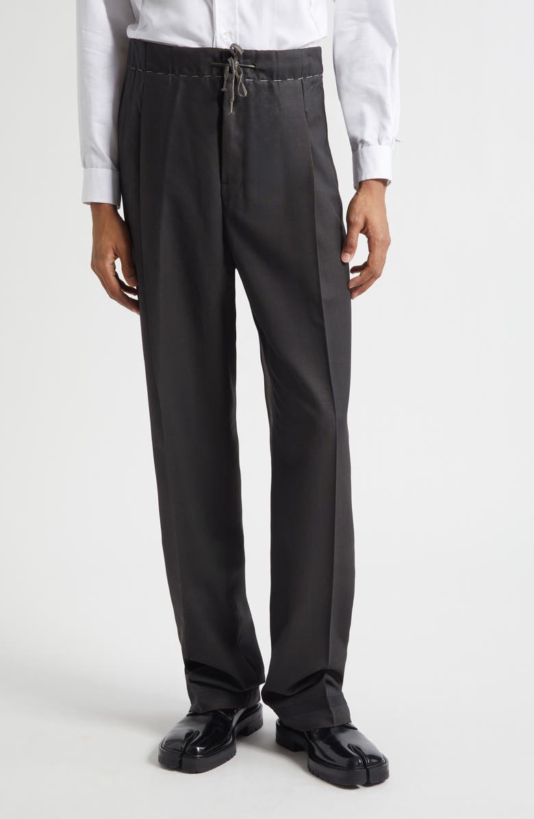 Maison Margiela Pleated Mohair & Wool Pants, Main, color, Dark Brown