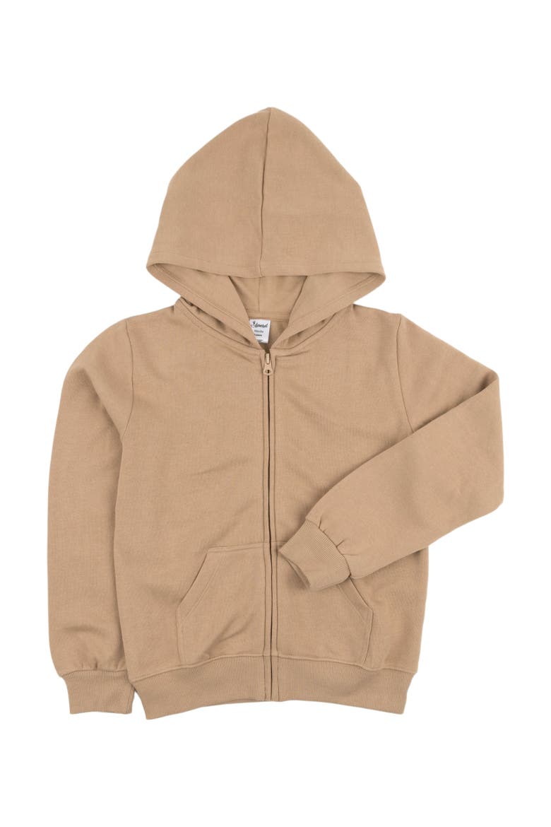 Kids Zip-Up Sweatshirt Hoodie, Cotton Blend, Solid Colors, Alternate, color, BEIGE
