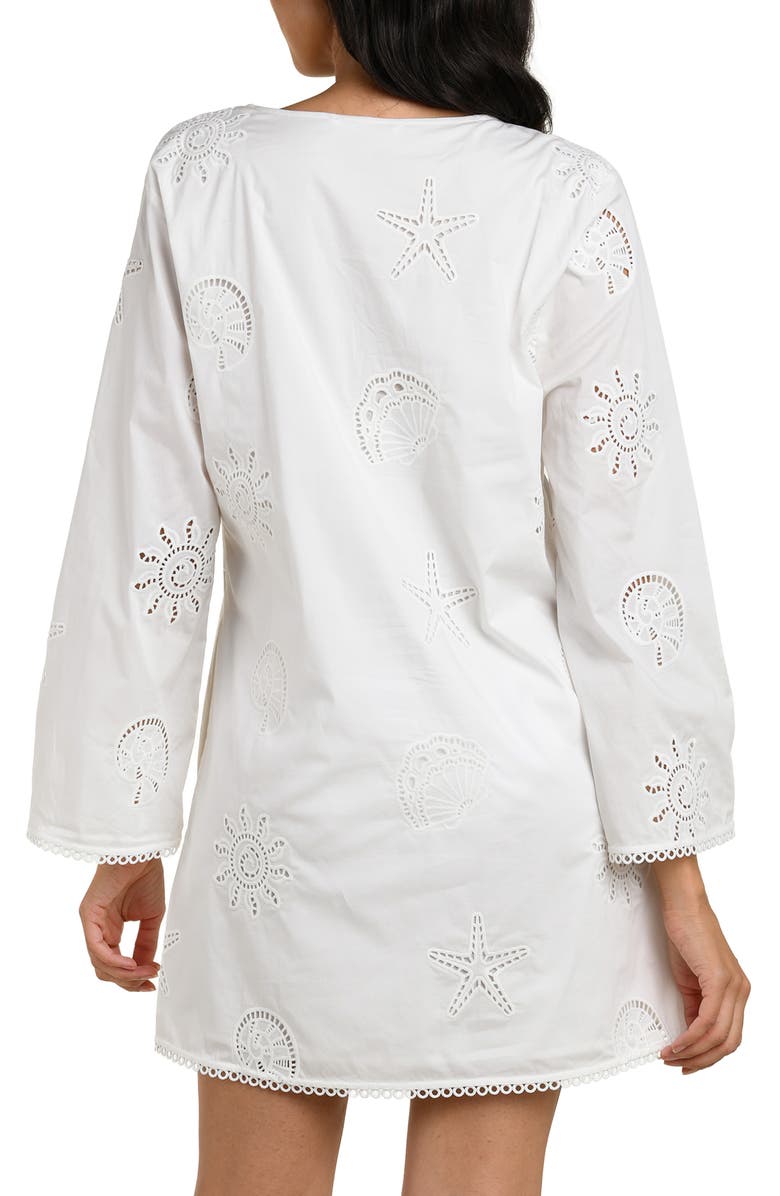 La Blanca Bayside Eyelet Stretch Cotton Cover-Up Tunic, Alternate, color, White
