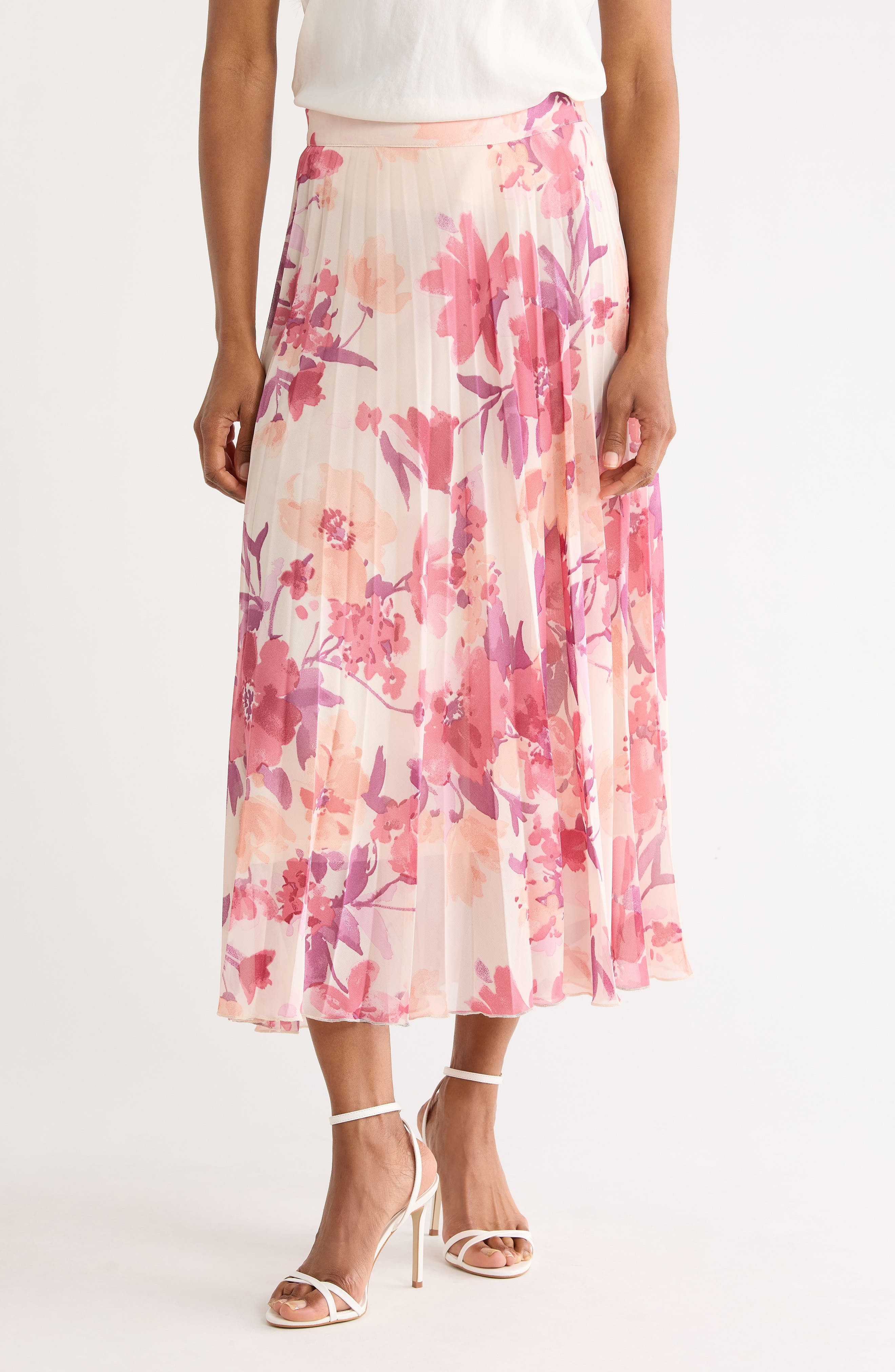 Joie Pleated Floral Print Midi Skirt
