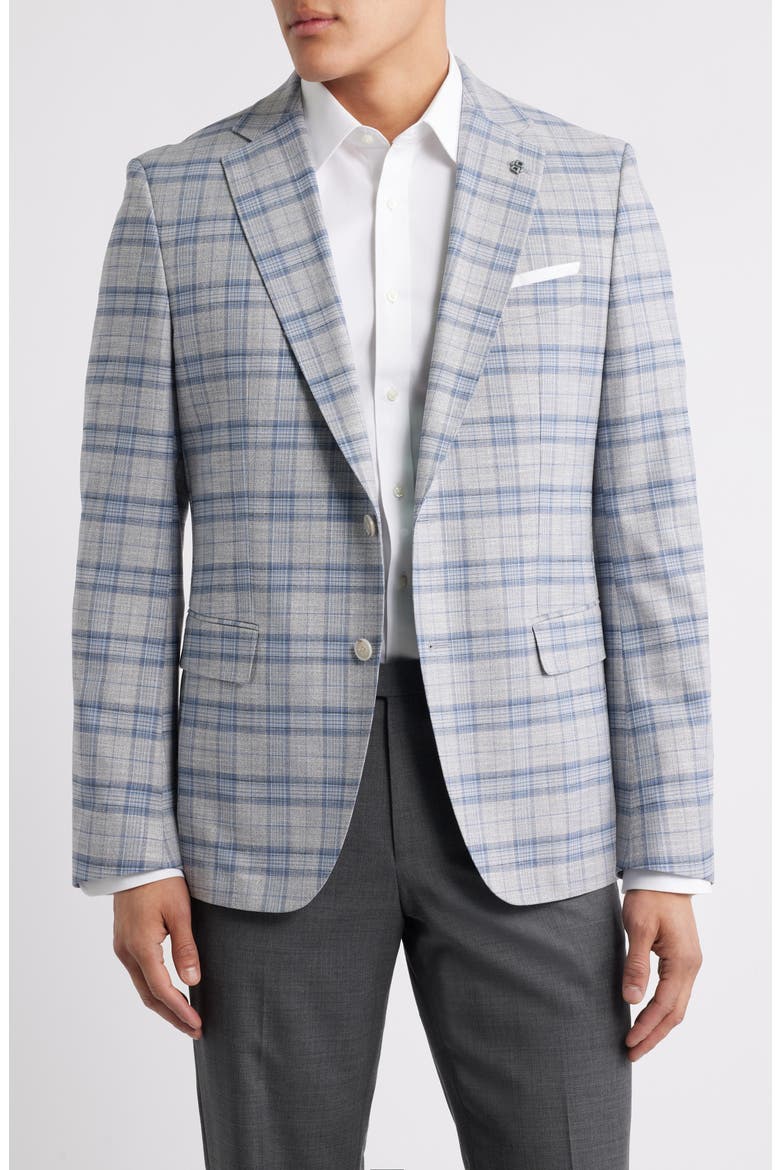 Hutson Slim Fit Slub Grey & Blue Plaid Sport Coat, Main, color, NAVY/ GREY