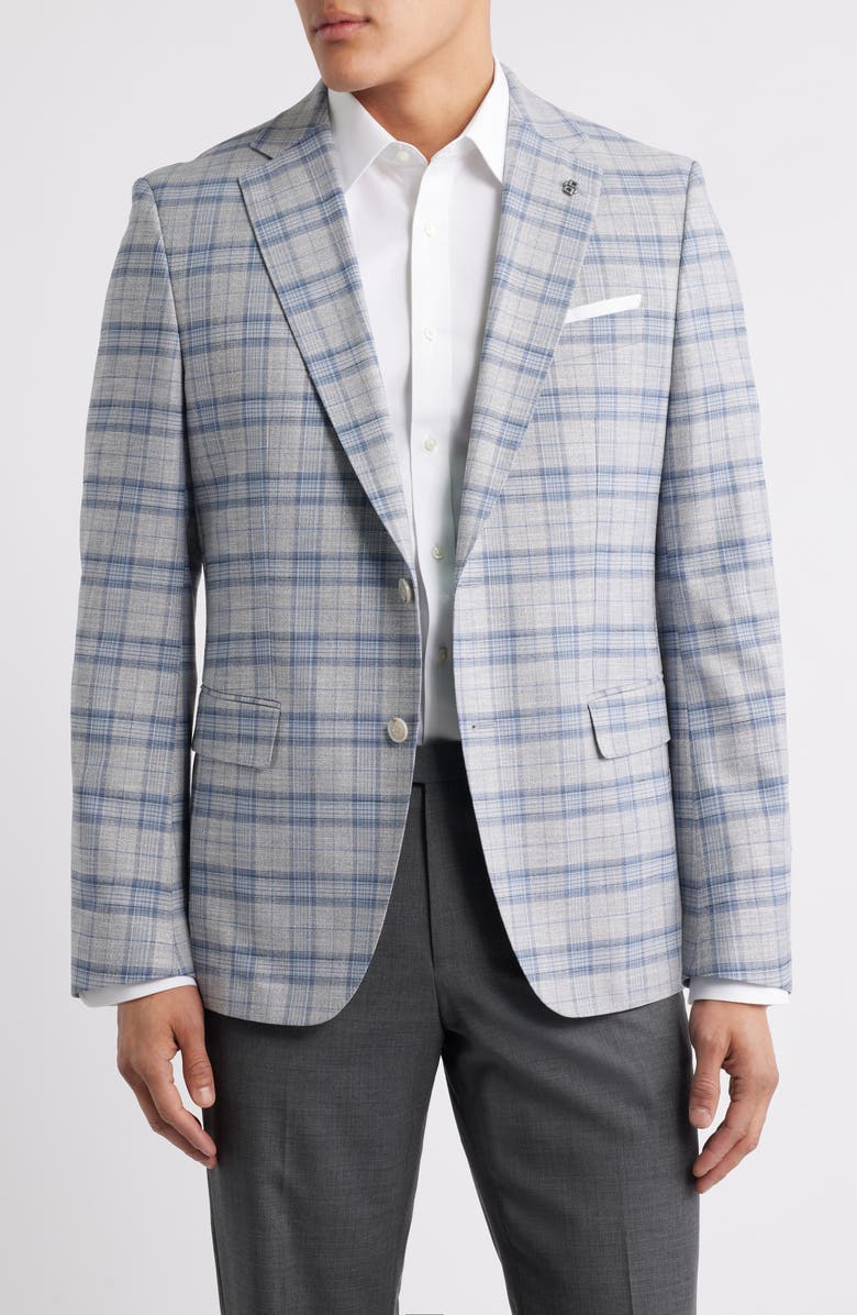 BOSS Hutson Plaid Sport Coat, Main, color, Navy/ Grey