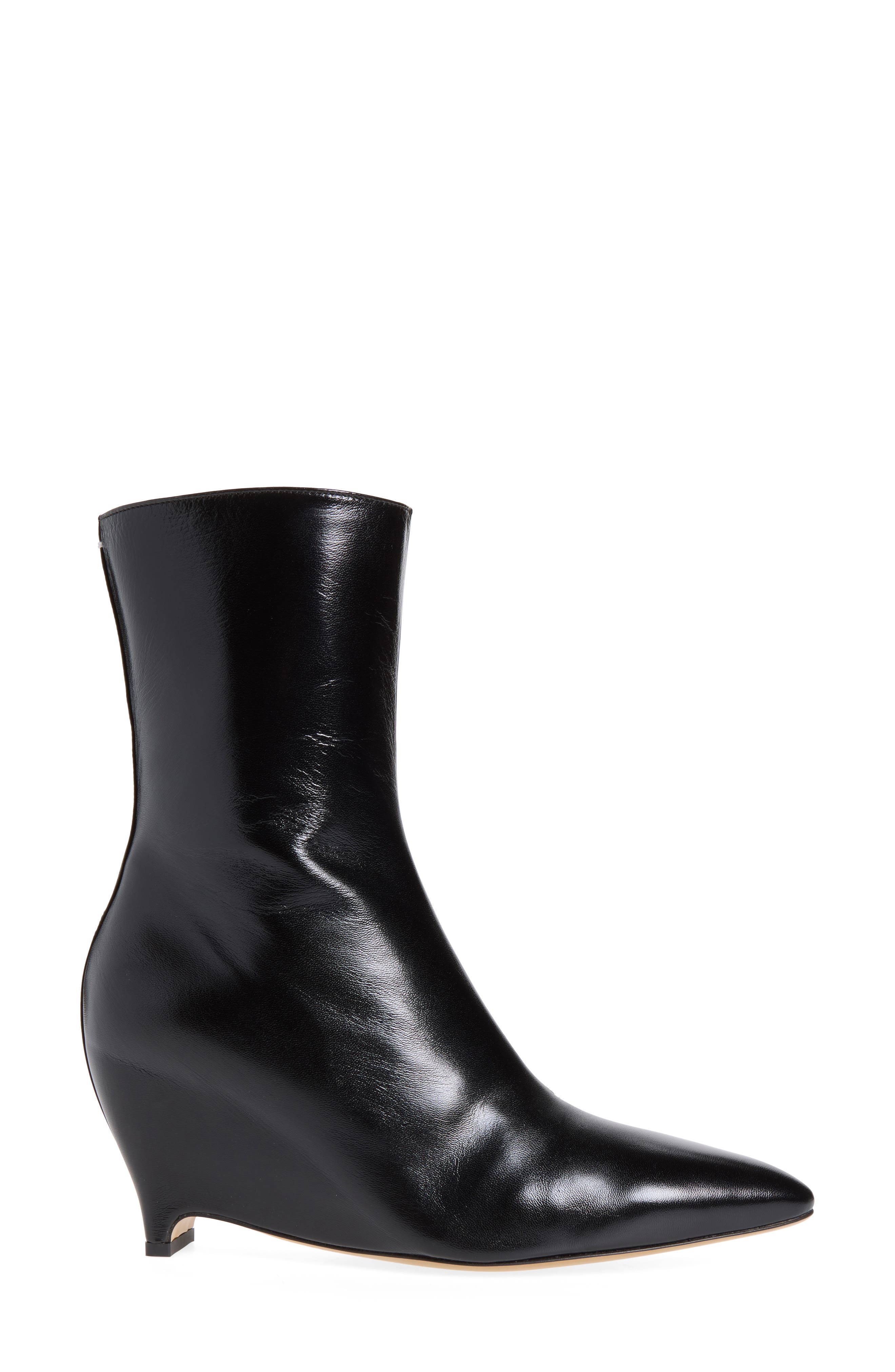Heel Less Pointed Toe Wedge Ankle Boot, Alternate, color, BLACK