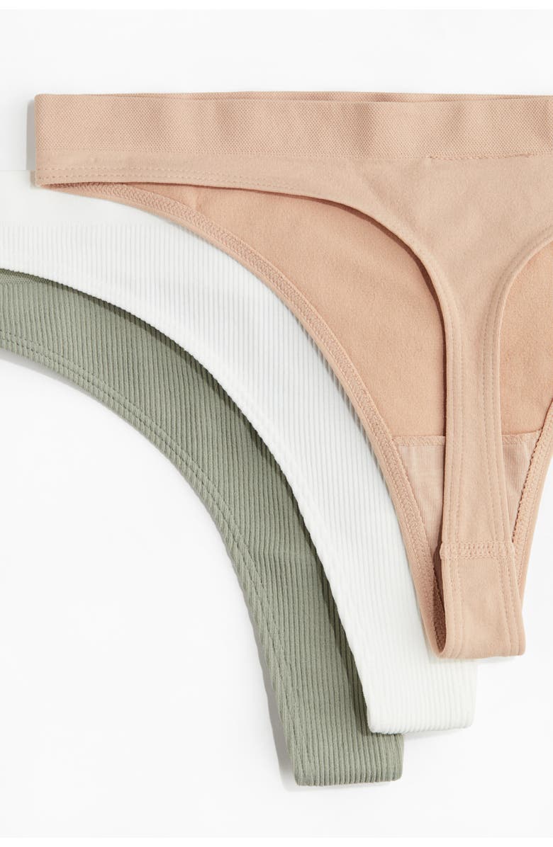 H&M 5-pack Seamless Thong Briefs, Alternate, color, Khaki Green/Beige/White