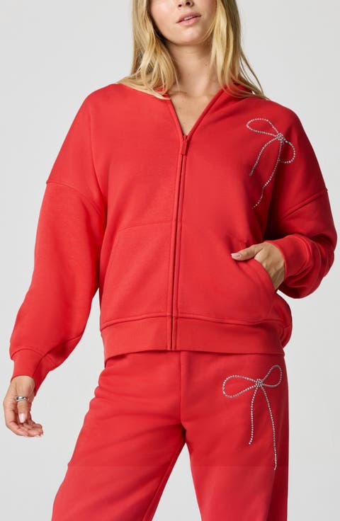 Crystal Bow Front Zip Hoodie