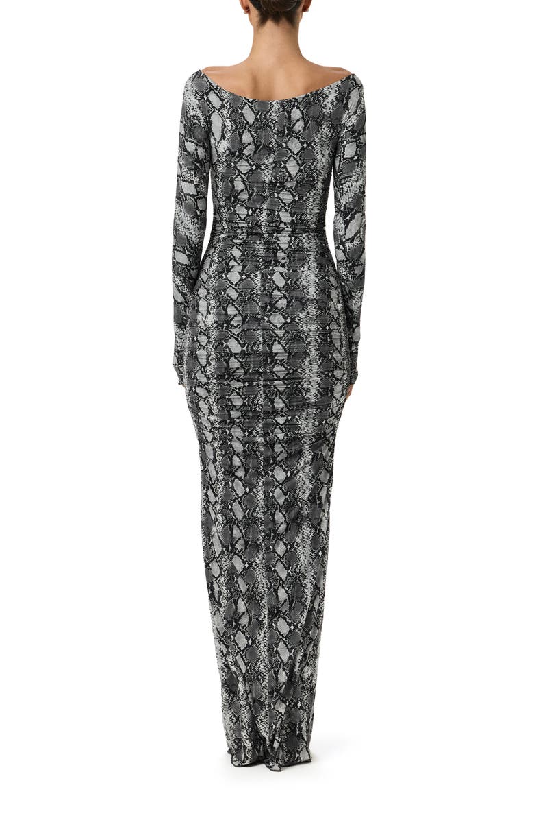 Naked Wardrobe Ruched Off the Shoulder Long Sleeve Maxi Dress, Alternate, color, Grey Snakeskin