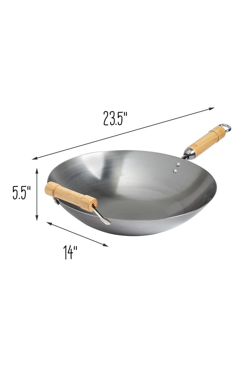 Classic Series 14-Inch Round Bottom Carbon Steel Wok with Birch Handles - Silver, Alternate, color, SILVER