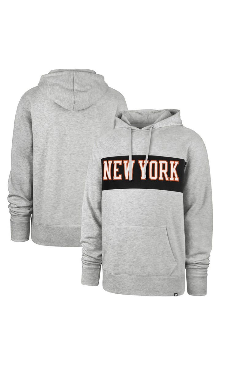 '47 Men's '47 Gray New York Knicks 2021/22 City Edition Wordmark Chest Pass Pullover Hoodie, Main, color, 