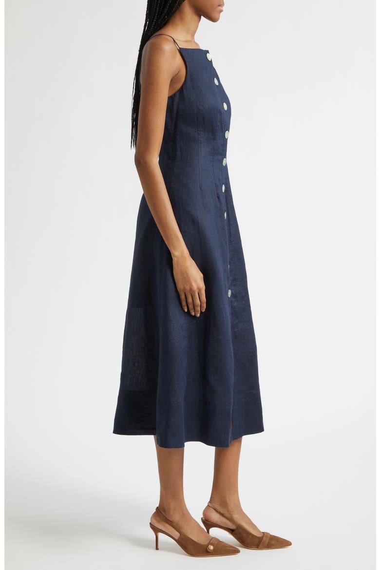 Georges Linen Button-Up Midi Sundress, Alternate, color, NAVY