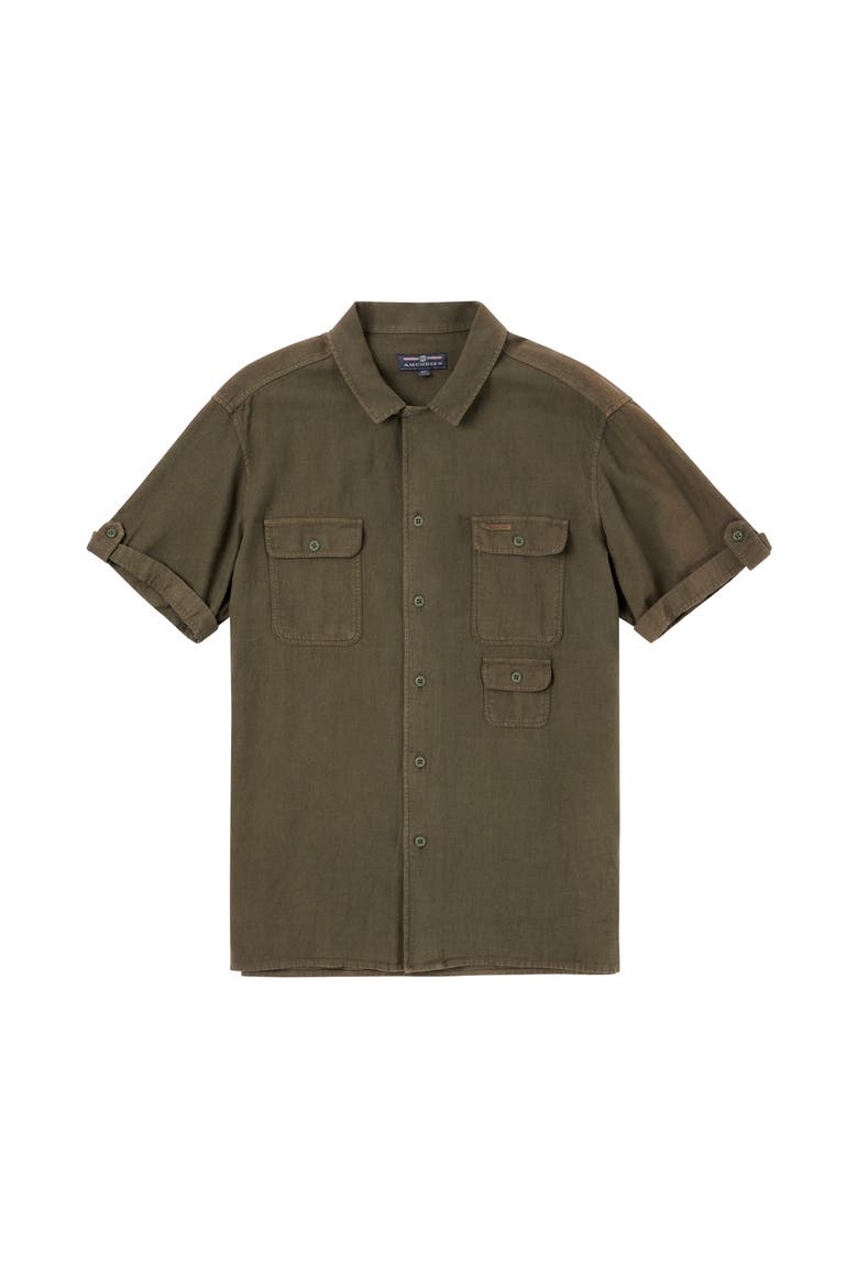 Traveller's Linen SS Mens, Main, color, Olive